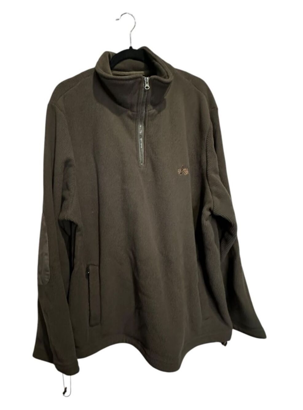 Alpha Industries Mens Sweater Sweatshirt 1/4 Zip Size 2XL Outdoor Brown Fleece